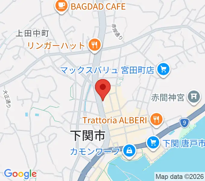 下関十字堂楽器店本店の地図