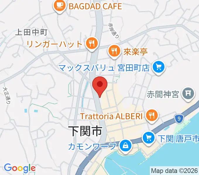 下関十字堂楽器店本店の地図