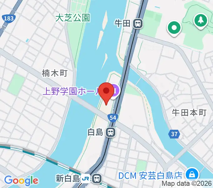 上野学園ホールの地図