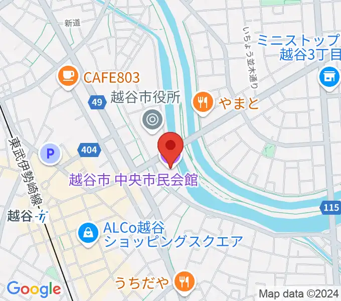 越谷市中央市民会館の地図