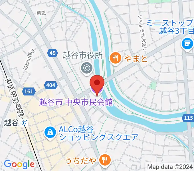 越谷市中央市民会館の地図