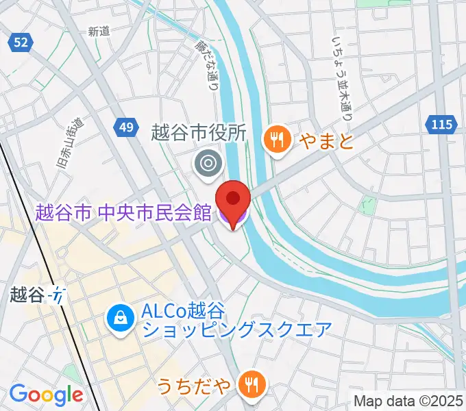 越谷市中央市民会館の地図