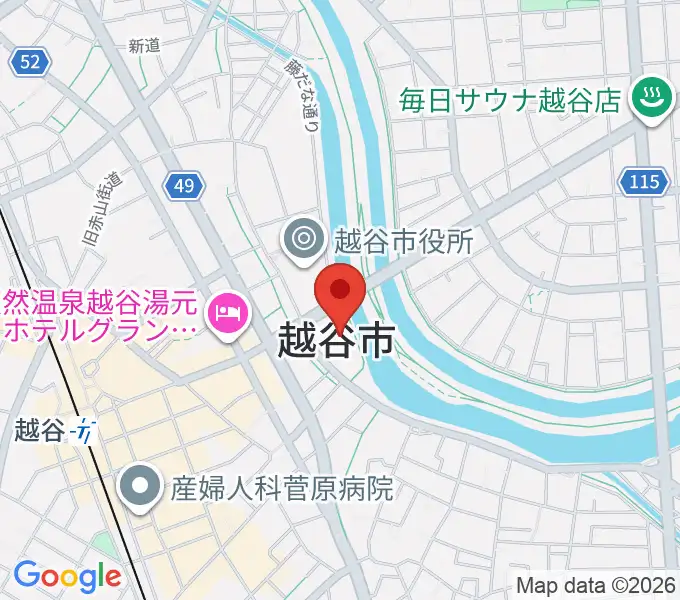越谷市中央市民会館の地図