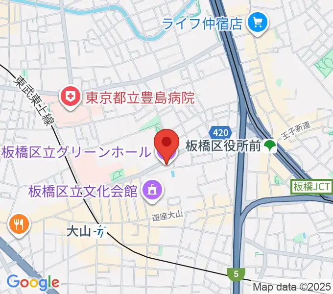 板橋区立グリーンホールの地図