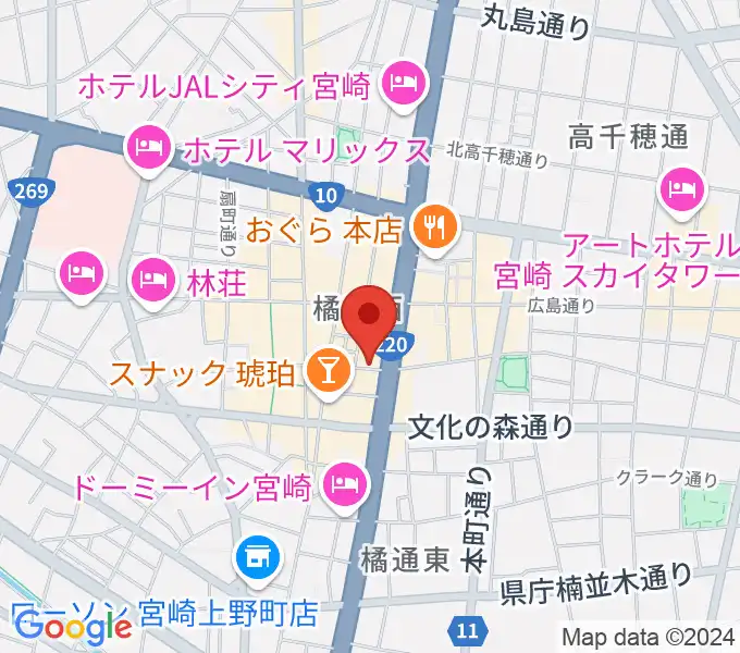 宮崎ライブハウス絃の地図