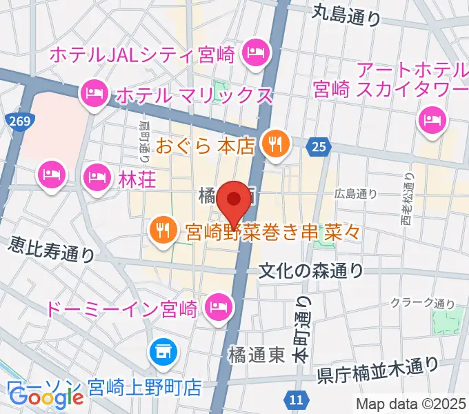宮崎ライブハウス絃の地図