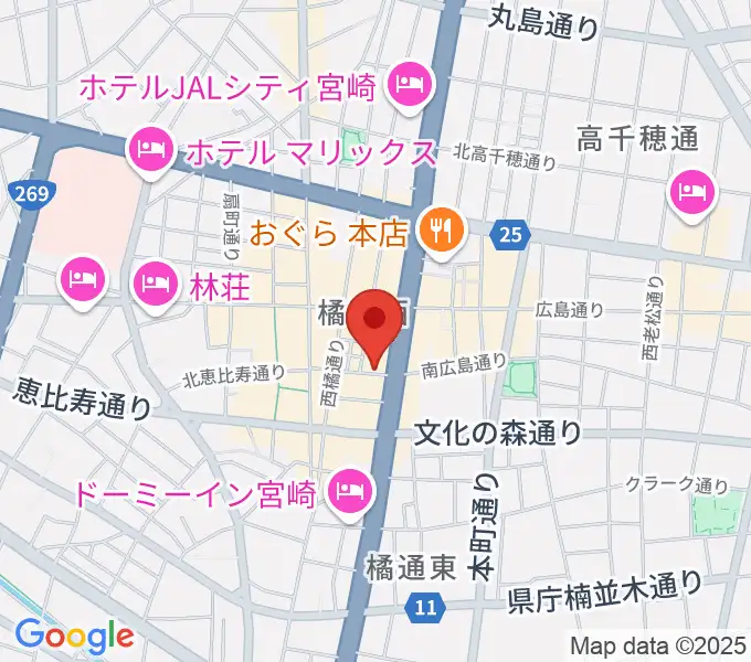 宮崎ライブハウス絃の地図