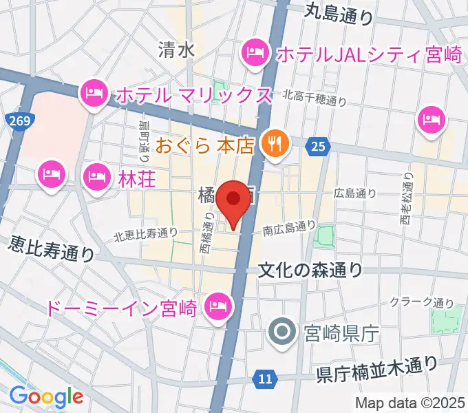 宮崎ライブハウス絃の地図