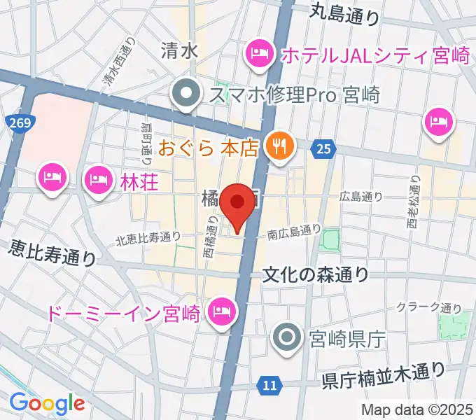 宮崎ライブハウス絃の地図