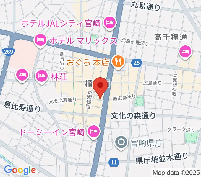 宮崎ライブハウス絃の地図