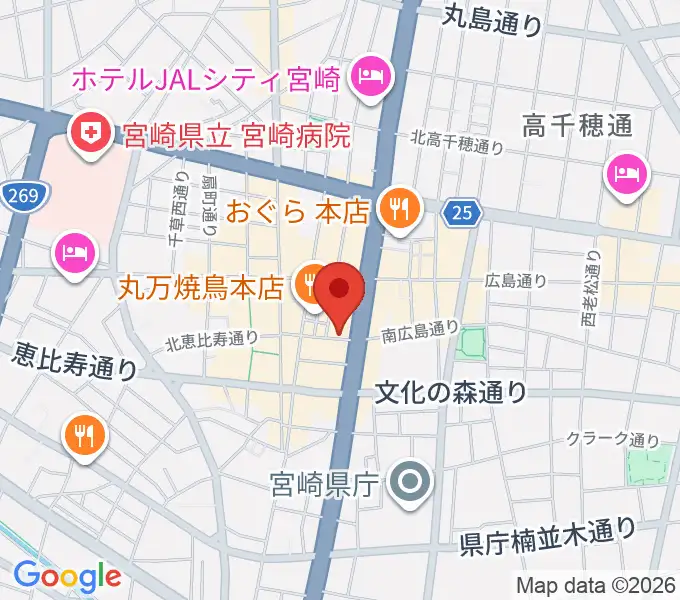 宮崎ライブハウス絃の地図