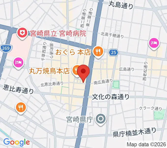 宮崎ライブハウス絃の地図