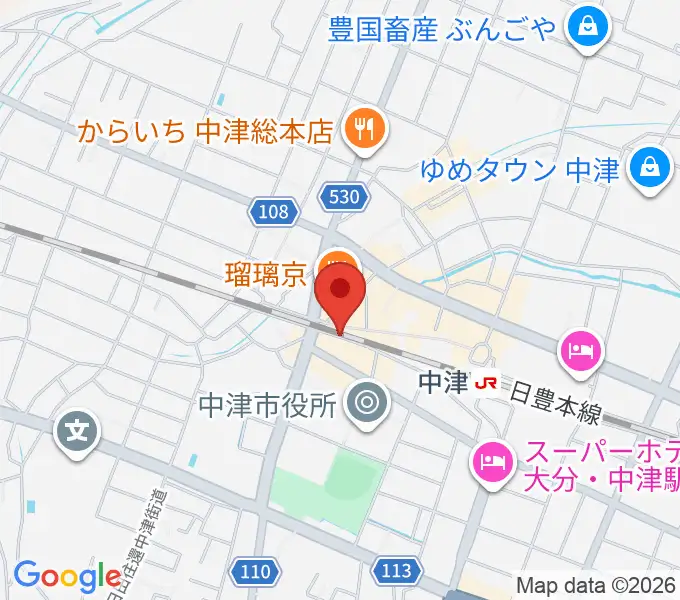 中津Aco-Place プレイヤー楽器店の地図