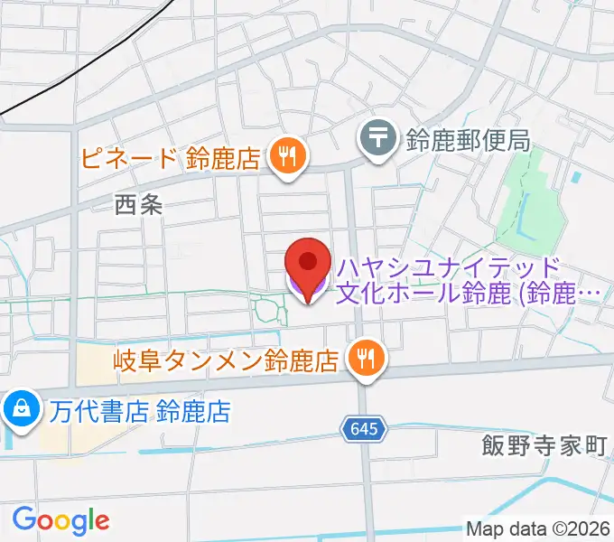 ハヤシユナイテッド文化ホール鈴鹿の地図