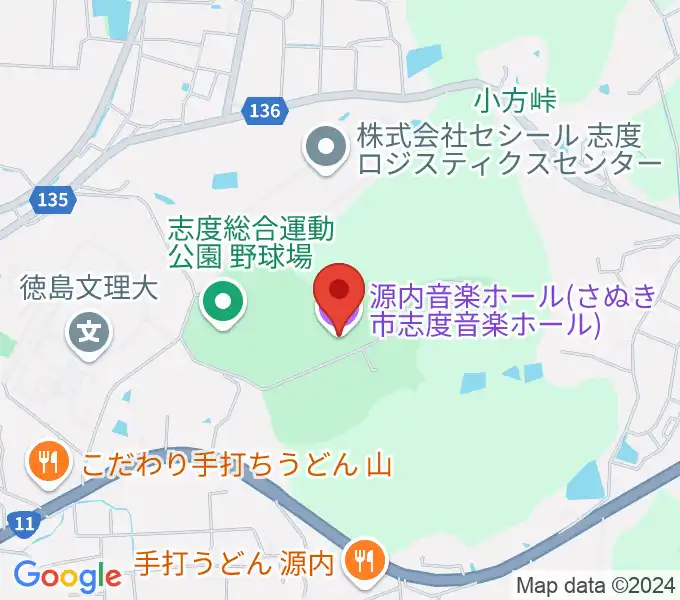 源内音楽ホールの地図