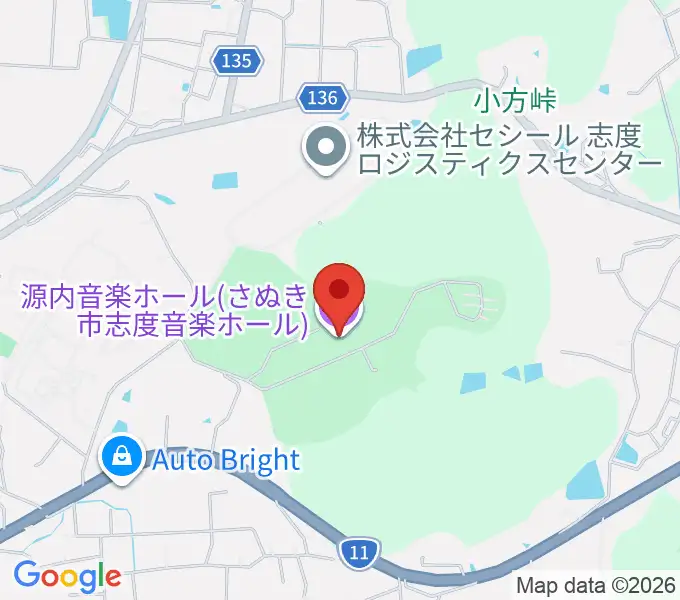 源内音楽ホールの地図