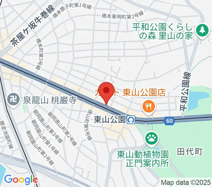 日響楽器 防音プロショップ東山の地図