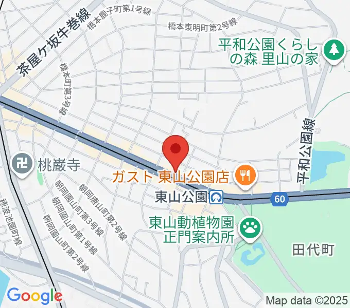 日響楽器 防音プロショップ東山の地図