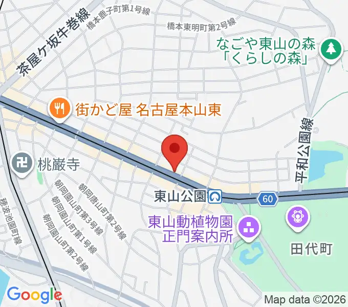 日響楽器 防音プロショップ東山の地図