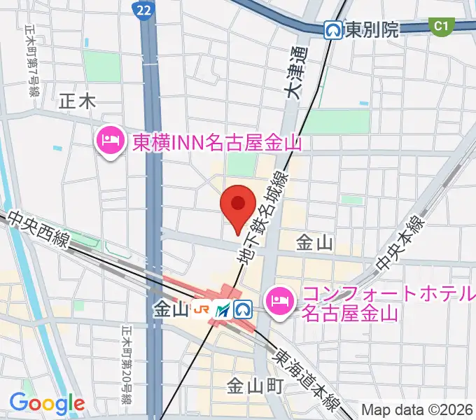 ヨモギヤ楽器 金山センターの地図