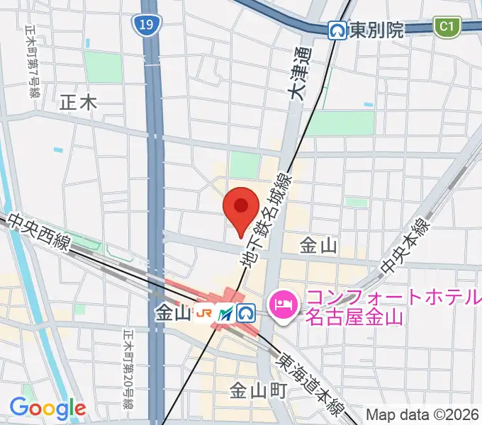 ヨモギヤ楽器 金山センターの地図