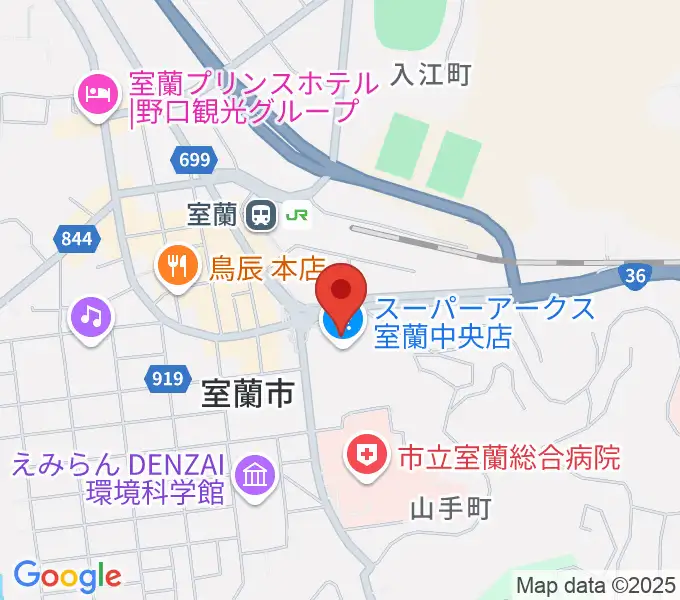 エルム楽器 スーパーアークス室蘭中央センターの地図