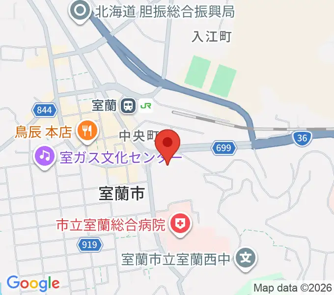 エルム楽器 スーパーアークス室蘭中央センターの地図