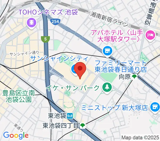 サンシャインシティ 展示ホールの地図