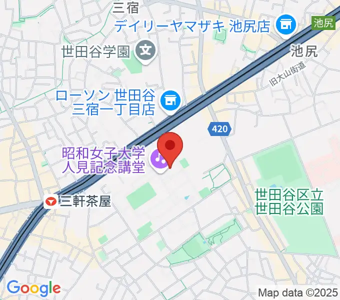 昭和女子大学人見記念講堂の地図
