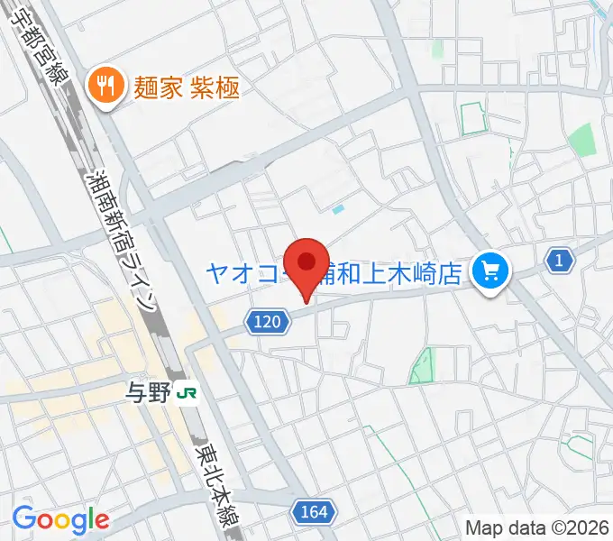 柏屋楽器 木崎ミュージックセンターの地図