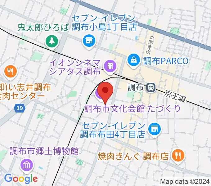 調布市文化会館たづくりの地図