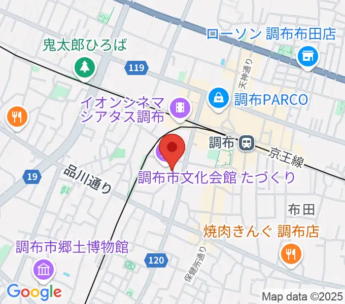 調布市文化会館たづくりの地図