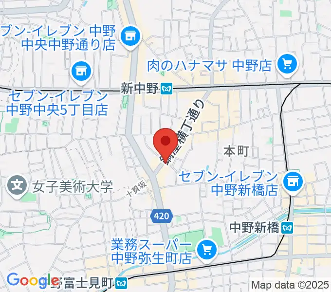 新中野ワニズホールの地図