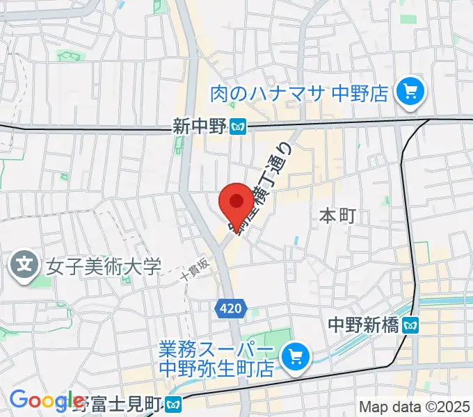 新中野ワニズホールの地図