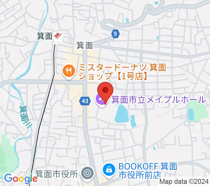 箕面市立メイプルホールの地図