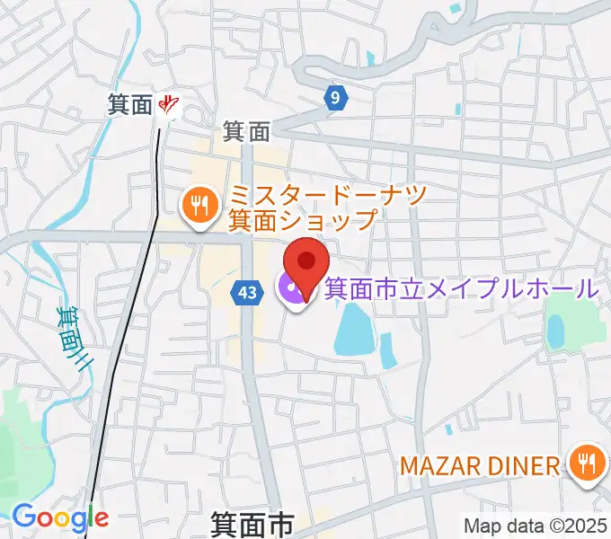 箕面市立メイプルホールの地図