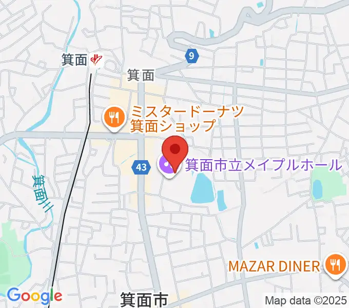 箕面市立メイプルホールの地図