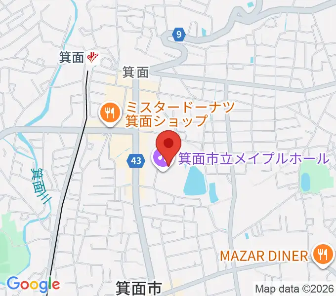 箕面市立メイプルホールの地図