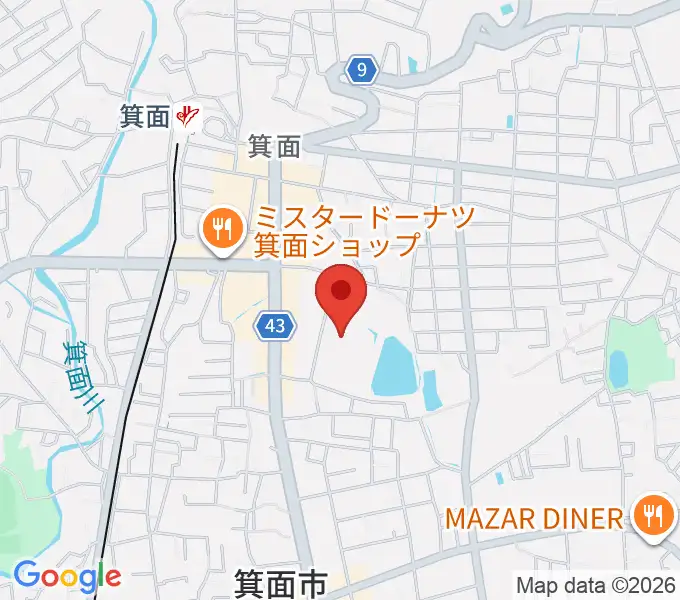 箕面市立メイプルホールの地図