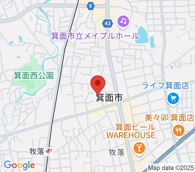 グリーンホール（箕面市立市民会館）の地図