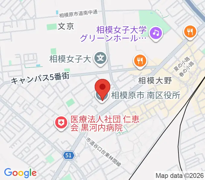 相模原南市民ホールの地図