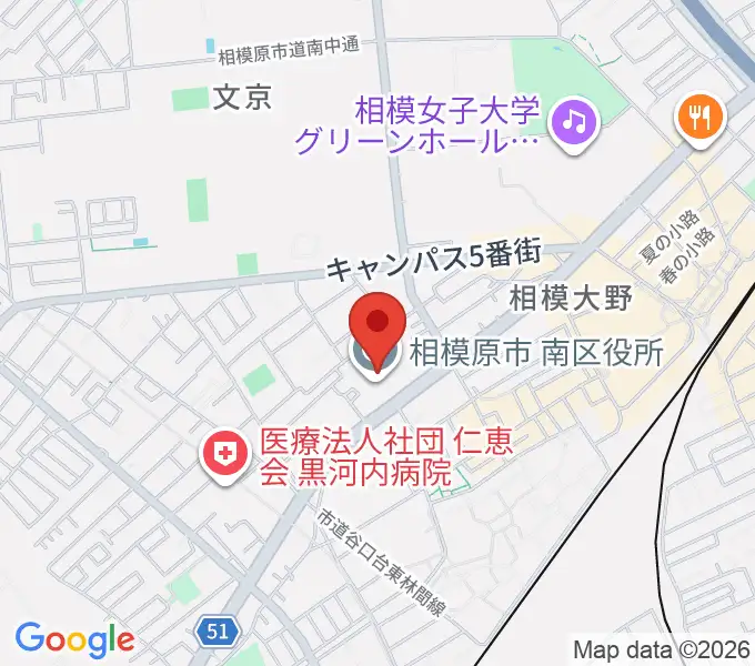 相模原南市民ホールの地図