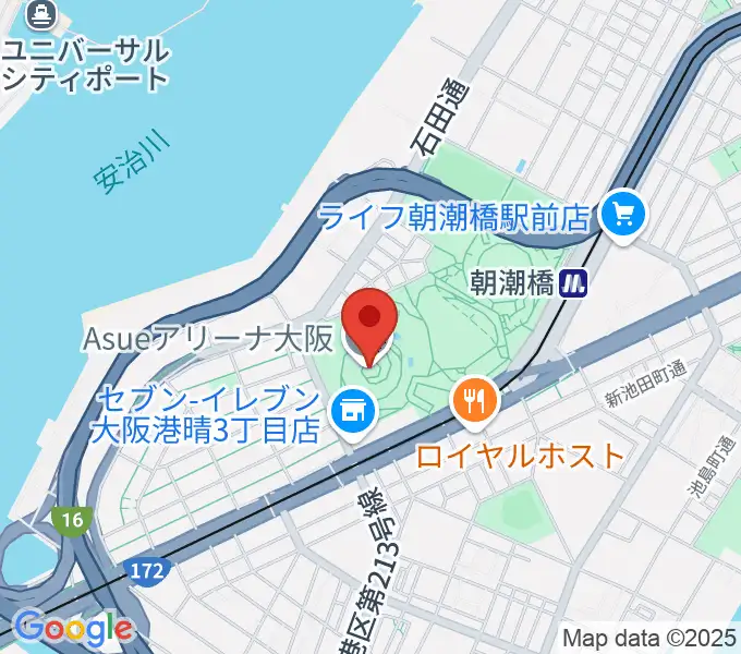Asueアリーナ大阪の地図