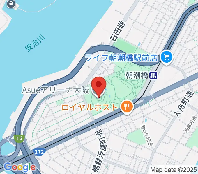Asueアリーナ大阪の地図