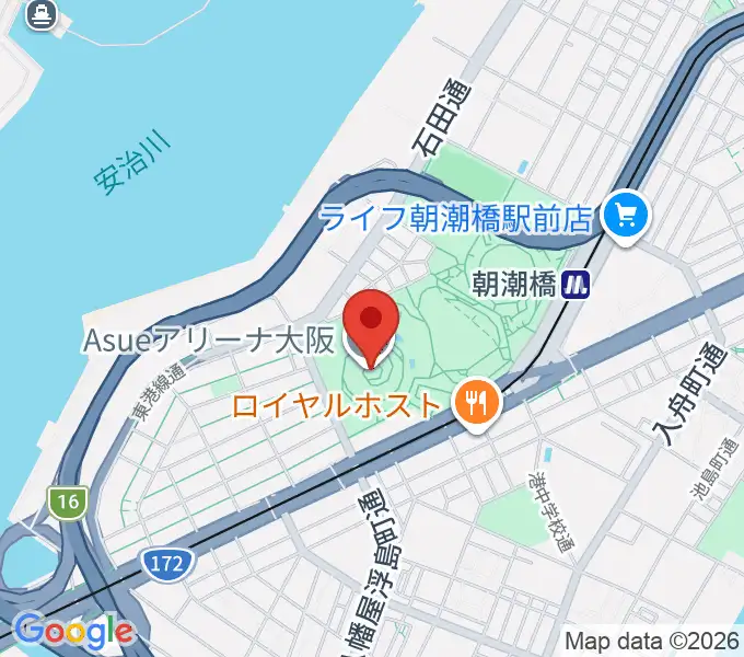 Asueアリーナ大阪の地図