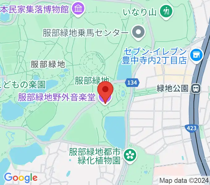 服部緑地野外音楽堂の地図