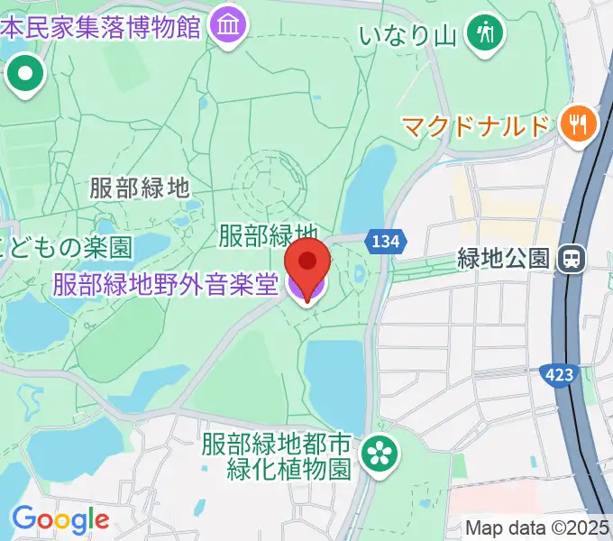 服部緑地野外音楽堂の地図
