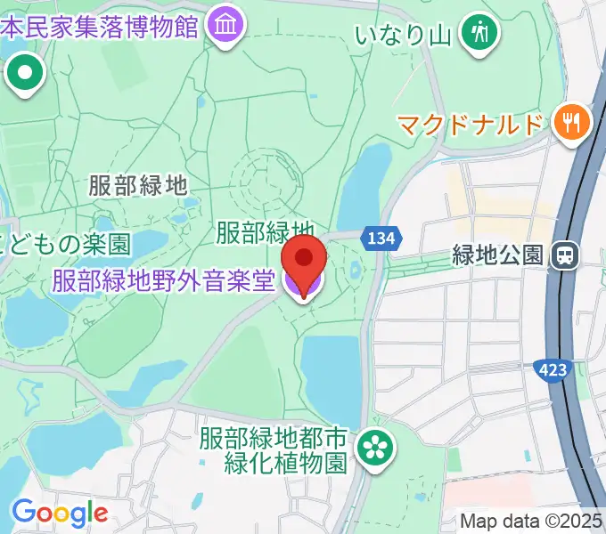 服部緑地野外音楽堂の地図