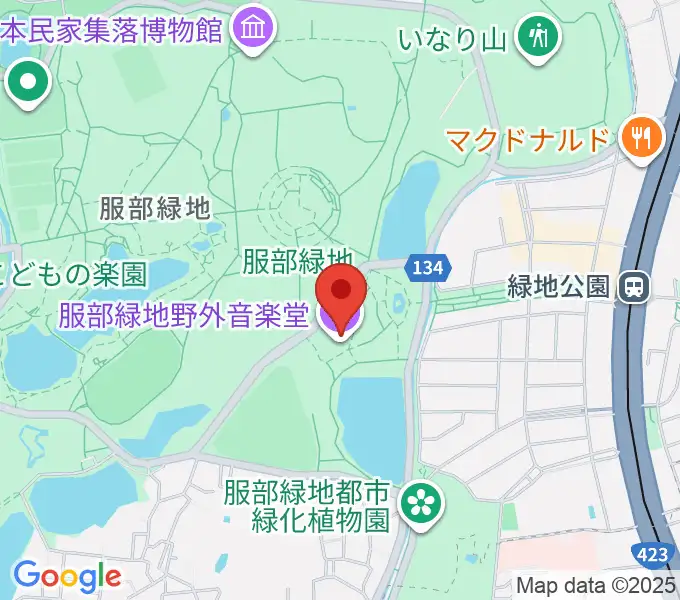 服部緑地野外音楽堂の地図