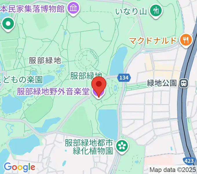 服部緑地野外音楽堂の地図